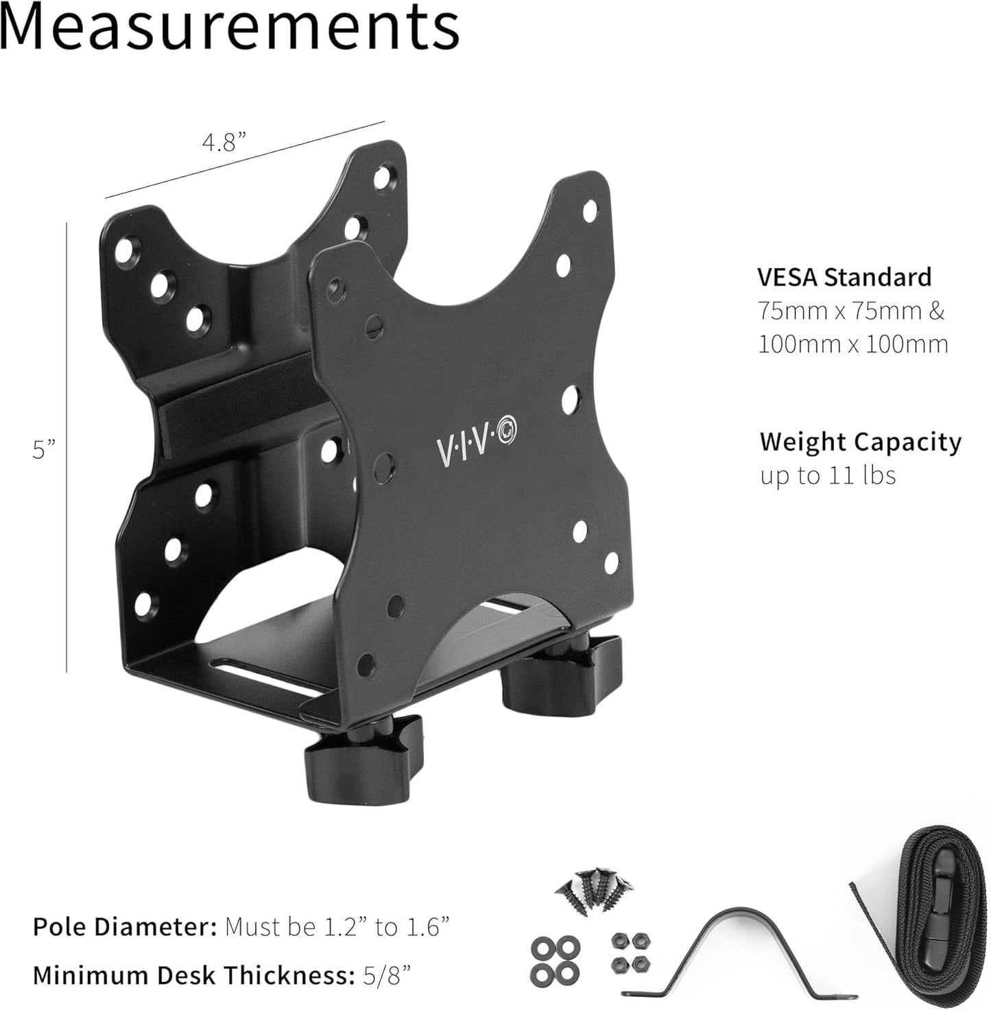 VIVO Adjustable Thin Client Mini PC Mount Bracket, CPU VESA Under Desk and Monitor Arm Computer Holder, Black, MOUNT-PC05C