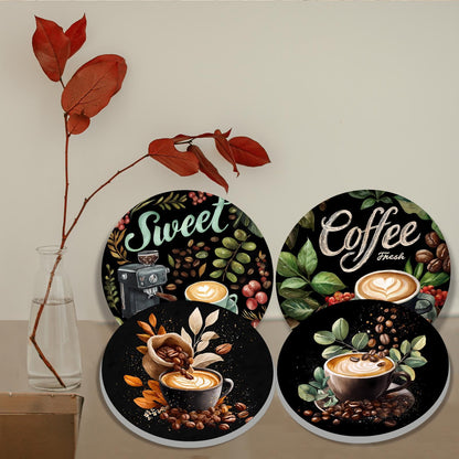 Tucocoo Coffee Stove Burner Covers Sweet Home Metal Stove Burner Cover,Set of 4,Coffee Beans Dining Room Gas Stove Burner Covers Cartoon Pattern Round Burner Cover Cooktop Decorations