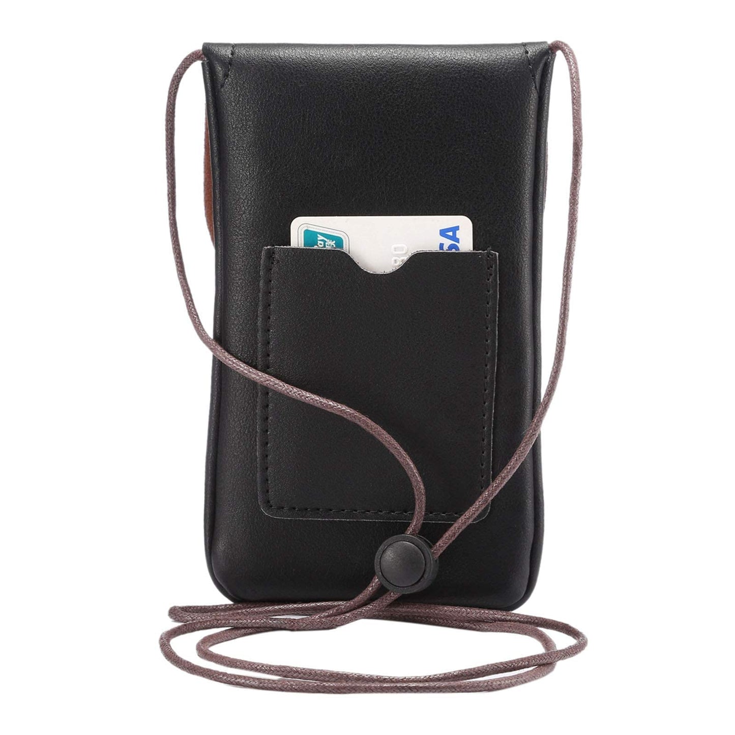 Techcircle Cell Phone Neck Pouch PU Leather Carrying Bag with Credit Card Holder Adjustable Strap, Small Travel Purse for iPhone 11 XR XS Max SE 8 7 6 Plus, Galaxy S10 S7 Edge A10 J7, Moto G6 (Black)