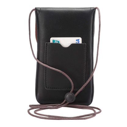 Techcircle Cell Phone Neck Pouch PU Leather Carrying Bag with Credit Card Holder Adjustable Strap, Small Travel Purse for iPhone 11 XR XS Max SE 8 7 6 Plus, Galaxy S10 S7 Edge A10 J7, Moto G6 (Black)