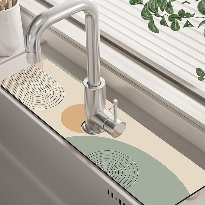Abstract Minimalistic Geometric Kitchen Sink Splash Guard Mat Absorbent Fast
