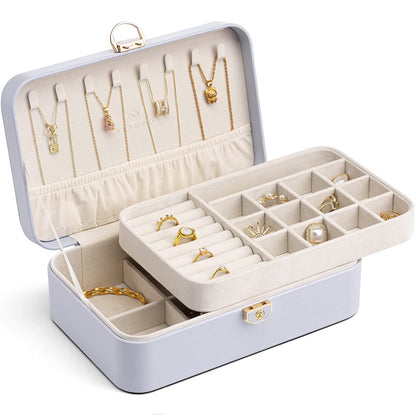Vlando Jewelry Box Organizer for Girl,Faux Leather Lockable Jewelry Holder Organzier Case Boxes with 2 Layers,Earrings Necklace,Rings Storage,Wedding Warm Gifts Purple