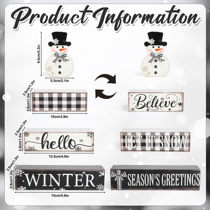 4 Pcs Christmas Decorations Indoor Wooden Snowman Table Sign Decor Table Centerpieces Xmas Merry Christmas Tabletop Block for Holiday Office Desk Tiered Tray Party Shelf Decor Double-sided Pattern