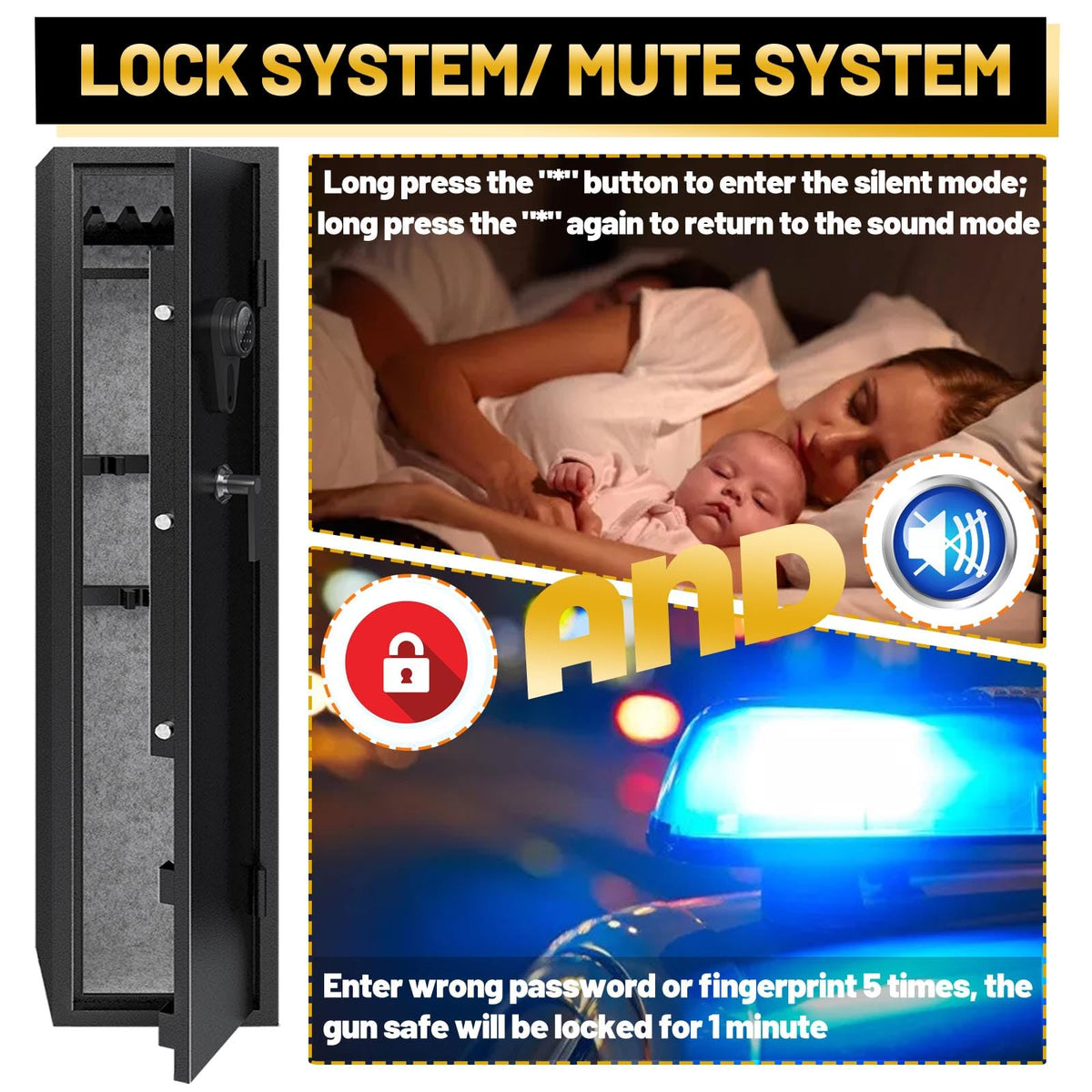 Kaer 4-5 Gun Safe,Gun Safe for Rifles and Pistols,Long Rifle Safe for Home,Gun Cabinet for Rifles and Shotguns with Fingerprint/Digital Keypad/Removable Shelf No Assembly Needed