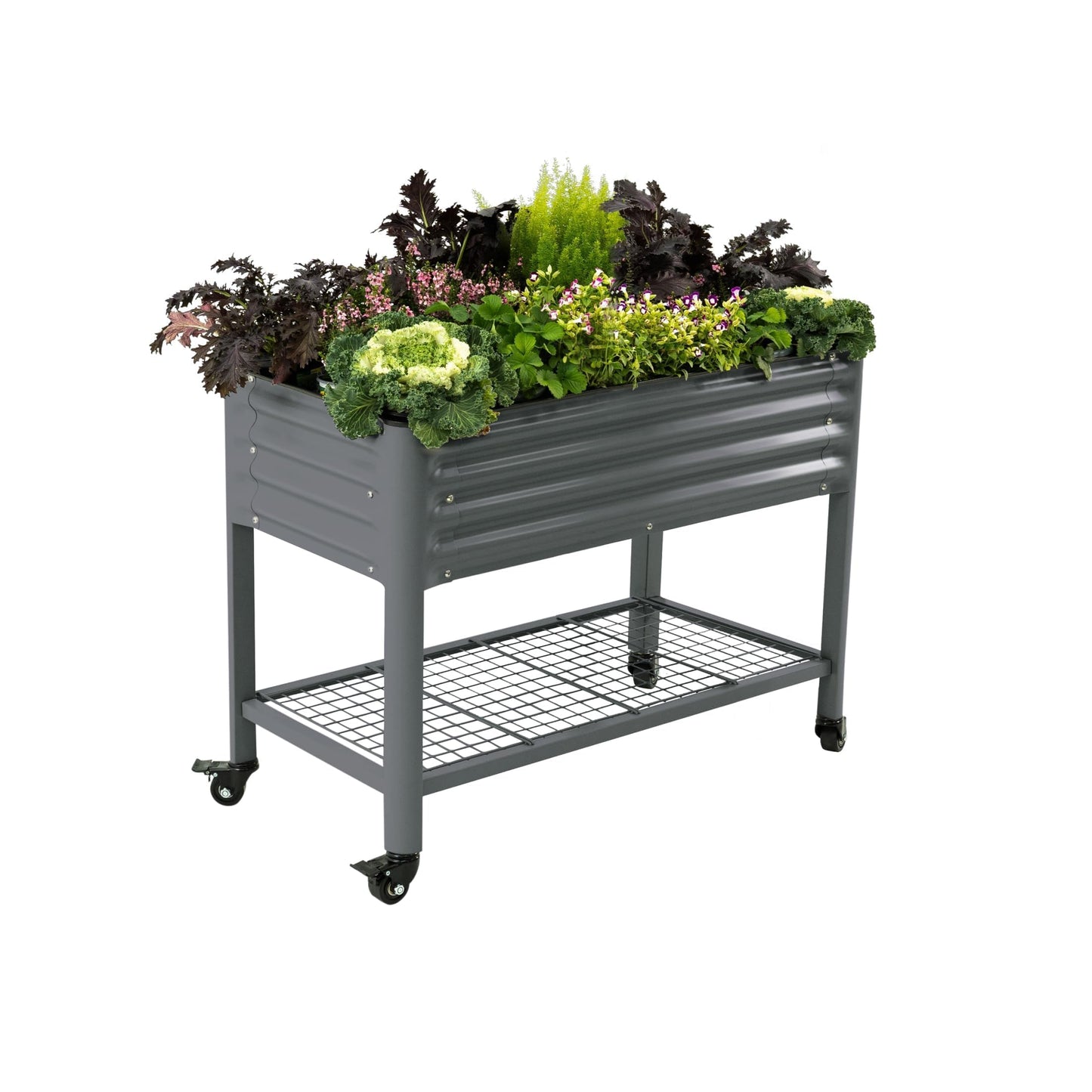 Rolling Elevated Raised Garden Bed-V Series, 2' x 4' Garden Beds with Legs & Storage Rack for Patio & Porch, 700 Lbs Weight Capacity, Outdoor Planter Box for Vegetables Flower Herbs, Modern Gray