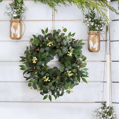 22-24" Eucalyptus Wreaths for Front Door,Spring Summer Fall Autumn Winter Wreaths,Large Eucalyptus Greenery Wreath with Olive Leaves Berries for Front Door Outdoor Farmhouse Decor All Seasons