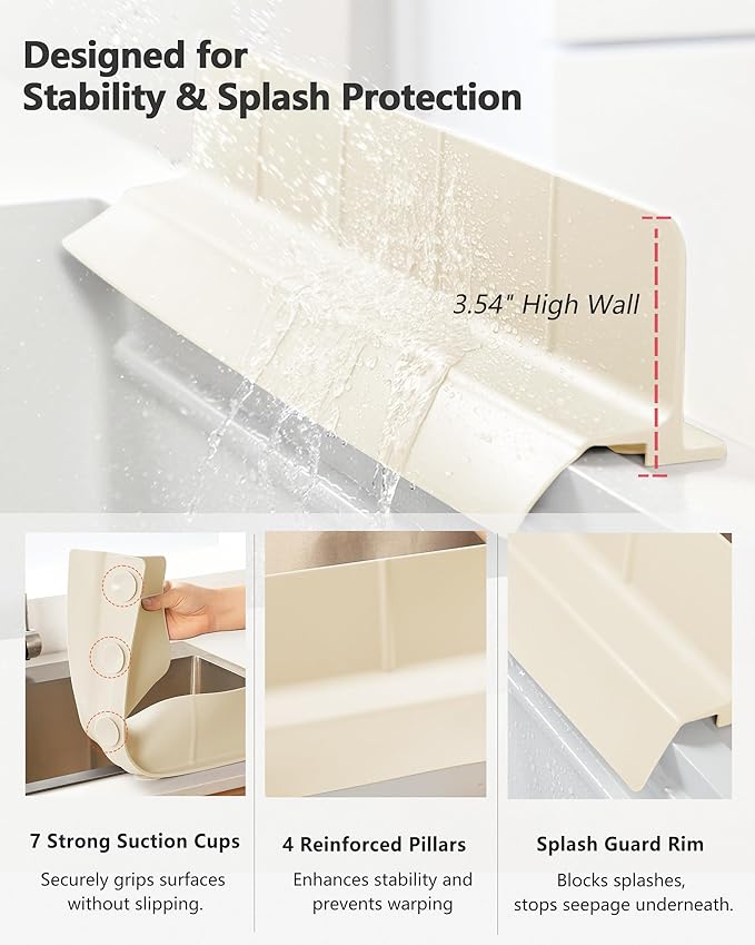 Kitchen Sink Splash Guard 23" Self-Draining Silicone Water Guard
