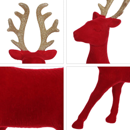 Season 2 Season Christmas Reindeer Tabletop 2 Set 12.5" H Red Flocking Standing Deer Decorations, Indoor Decorative Ornaments for Kitchen Mantle Shelf Office Home Décor