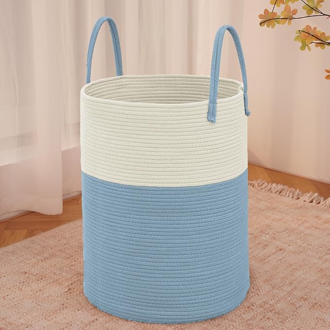 Large Woven Laundry Basket Hamper, 60L Cotton Rope Storage Bin