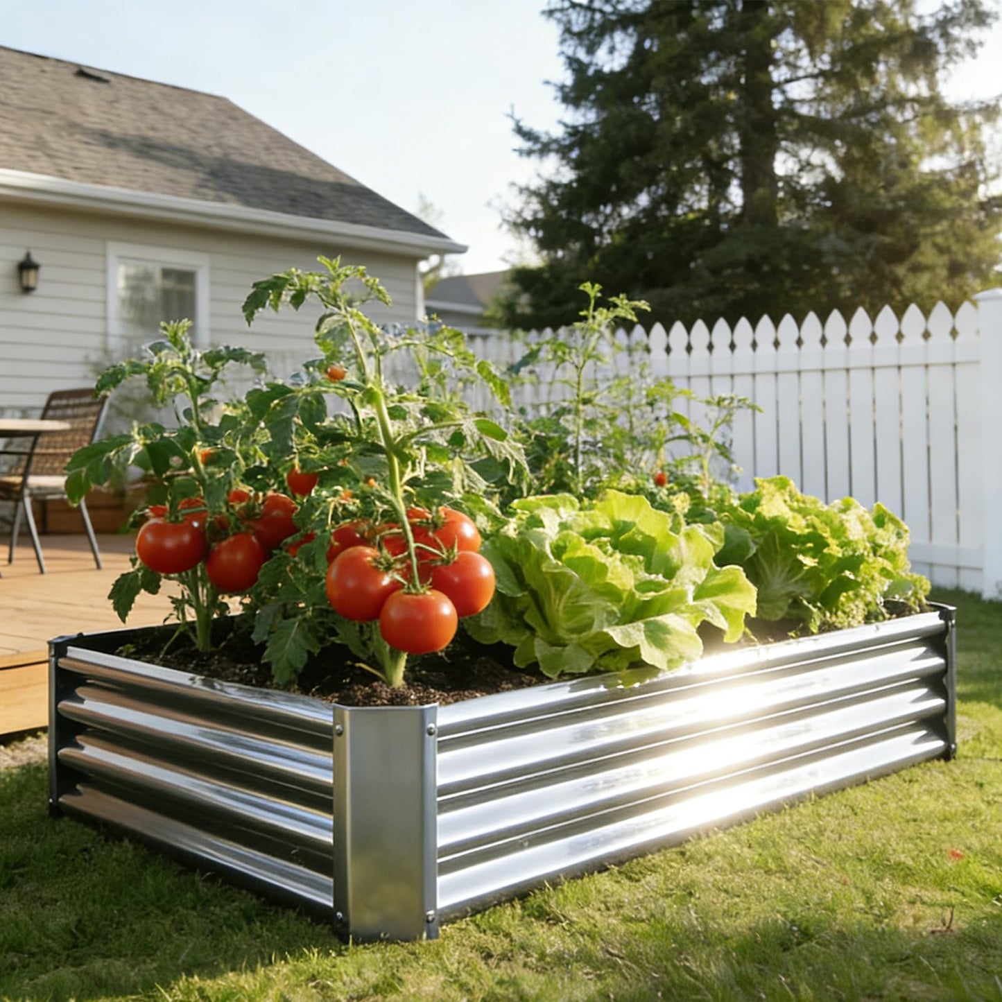 VERFARM Metal Galvanized Raised Garden Bed Kit, 4 x 2 x 1 ft Galvanized Steel Raised Garden Planter Box Outdoor with Open Base for Growing Vegetables/Flowers/Herbs/Fruits/Succulents, Rectangle, Silver