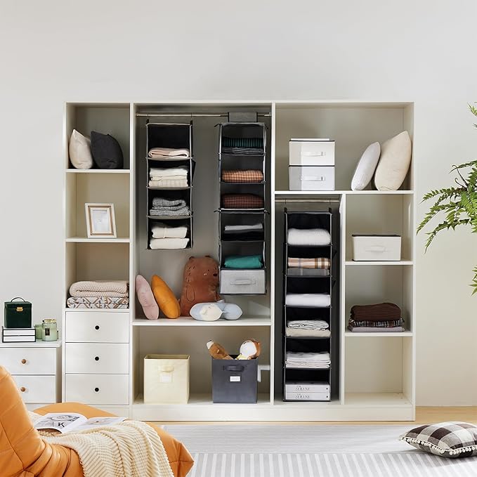 YOUDENOVA Hanging Closet Organizer, 4-Shelf Closet Hanging Storage Shelves