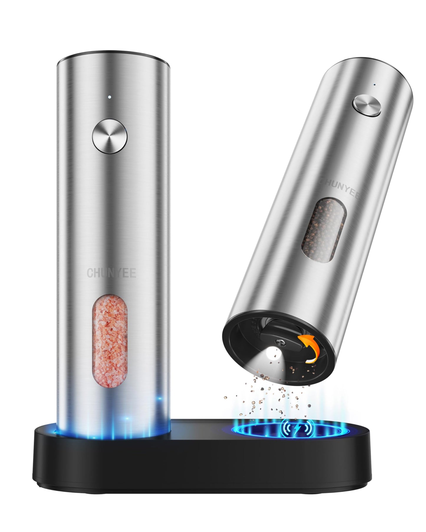 Electric Salt and Pepper Grinder Set with Rechargeable Base - Upgraded Large Capacity, Refillable Pepper Mill Set with LED Light & Adjustable Coarseness, Ideal for Kitchen, Outdoor, BBQ & Gift Giving