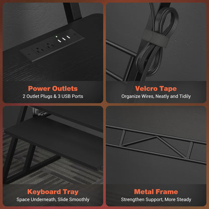 Armocity Music Studio Desk, Music Production Workstation with Power Outlets and RGB LED Lights, Recording Studio Table Desks Music Producer for Home, Black