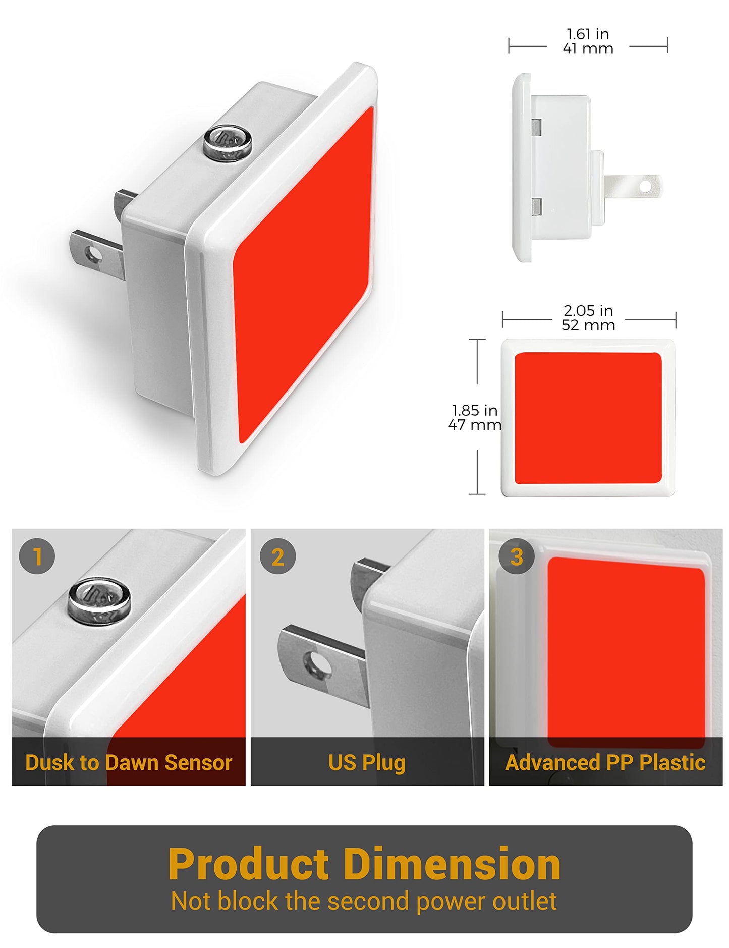 JandCase Night Lights Plug into Wall 2 Pack, Plug in Night Light with Dusk-to-Dawn Light Sensor, 3000K Soft White 0.3W, LED Nightlight for Bathroom, Adult, Hallway