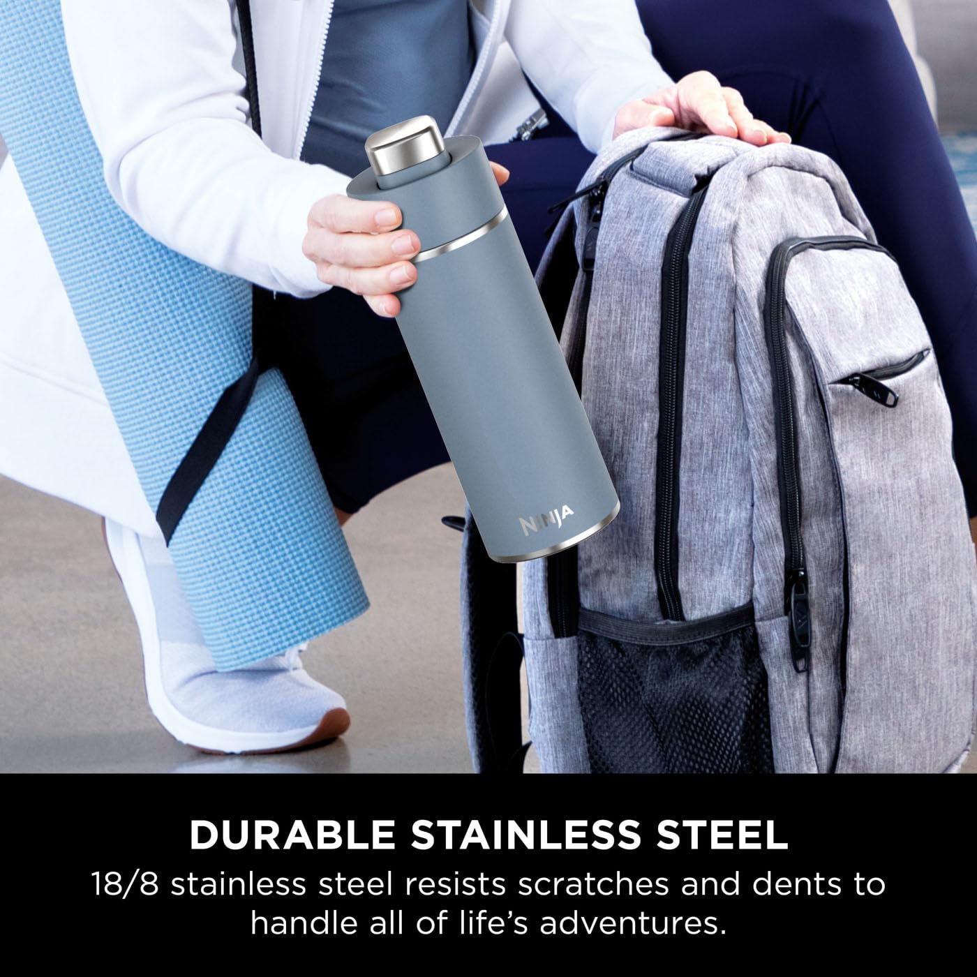 Ninja Thirsti Water Bottle and Flask 700 ML With Leak-Proof Lid, Designed For Carbonated, Hot & Cold Drinks, Ideal For Travel & Sports, Triple Insulated, Stainless Steel Bottle, Blue, DW2401EUUKBL