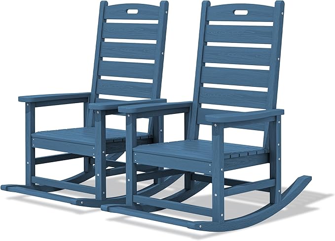 SERWALL Outdoor Rocking Chair Set of 2, Oversized Rocking Chair with Footboard for Adults, HDPE All Weather Resistant Rocking Chairs for Patio, 350lbs Weight Capacity, Navy