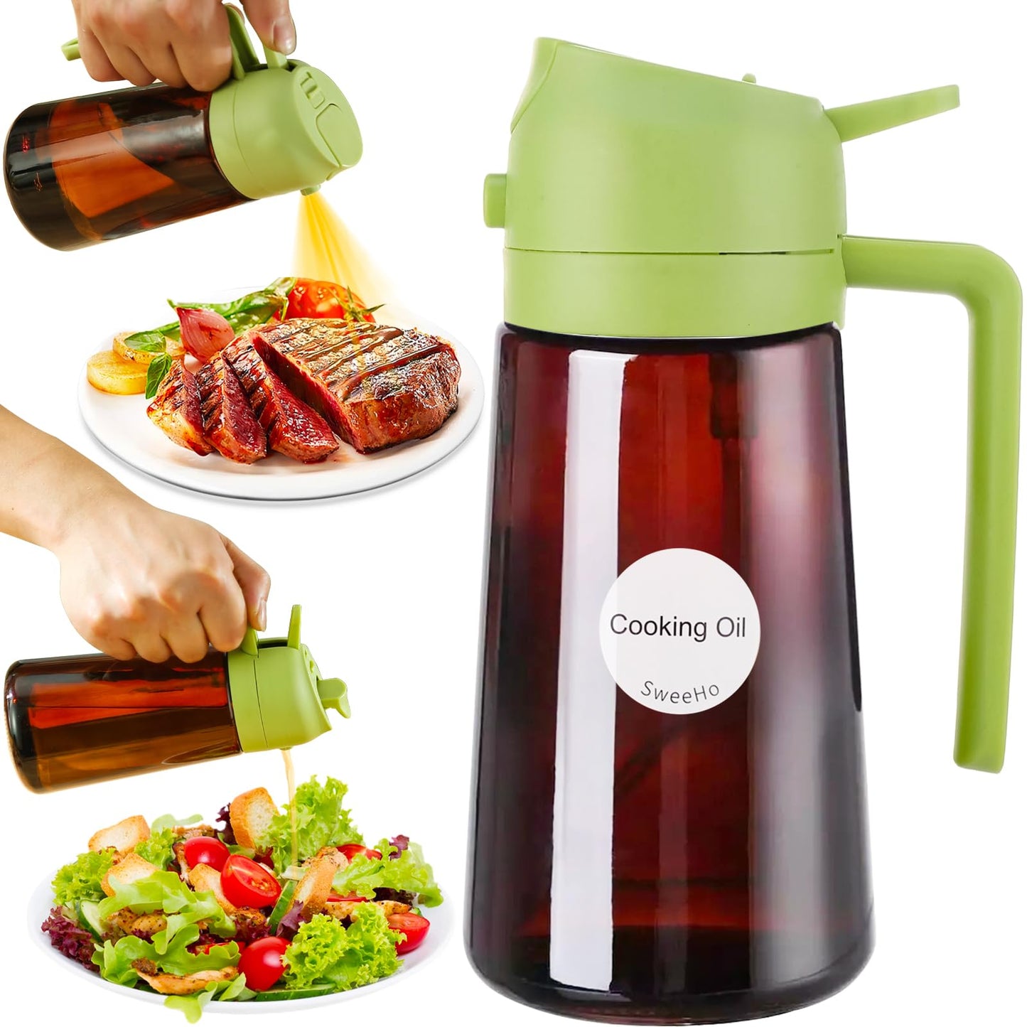 Oil Sprayer for Cooking, 2 In 1 Oil Dispenser and Oil Sprayer (Black+Dark Brown)