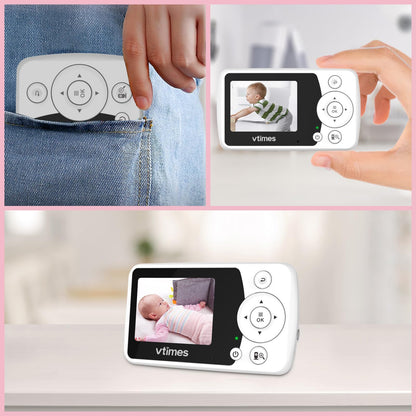 VTimes Baby Monitor with Camera and Audio, 2.4" LCD Screen Video Baby Monitor No WiFi Night Vision, Portable Baby Camera Monitor VOX Pan-Tilt-Zoom Alarm and 1000ft, Ideal for Baby/Elderly/Pet