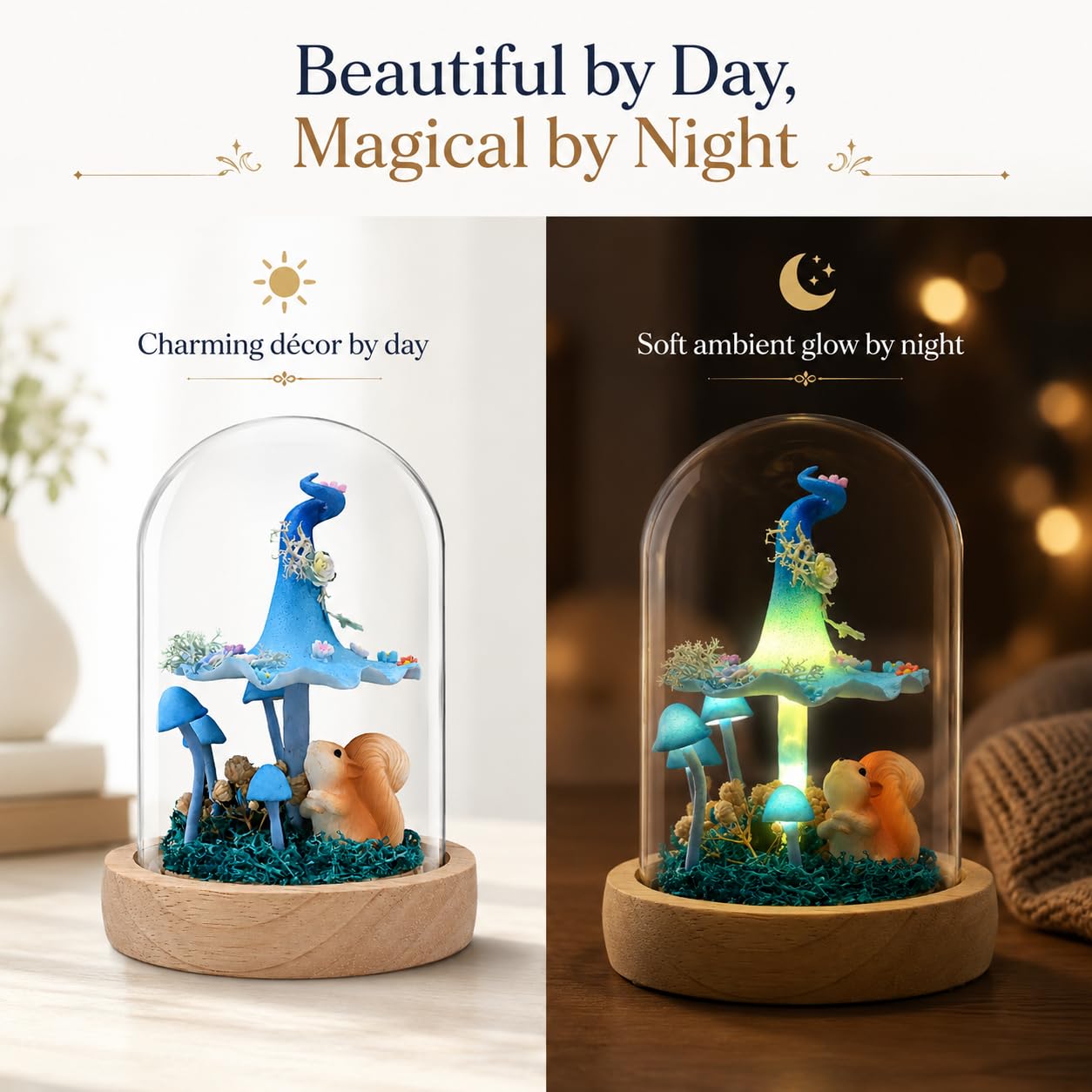 QUELIEN Mushroom Lamp,Mothers Day Mom Gifts for Mom,Light Up Mushroom in Glass Dome,Birthday Party Decorations,Ideal Birthday Gift,GirlfriendGift