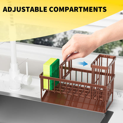Cisily Kitchen Sink Caddy Organzier with High Brush Holder, Sponge Holder for Sink, 304 Rustproof Stainless, Kitchen Countertop Soap Dispenser Organizer, Kitchen Decor and Accessories