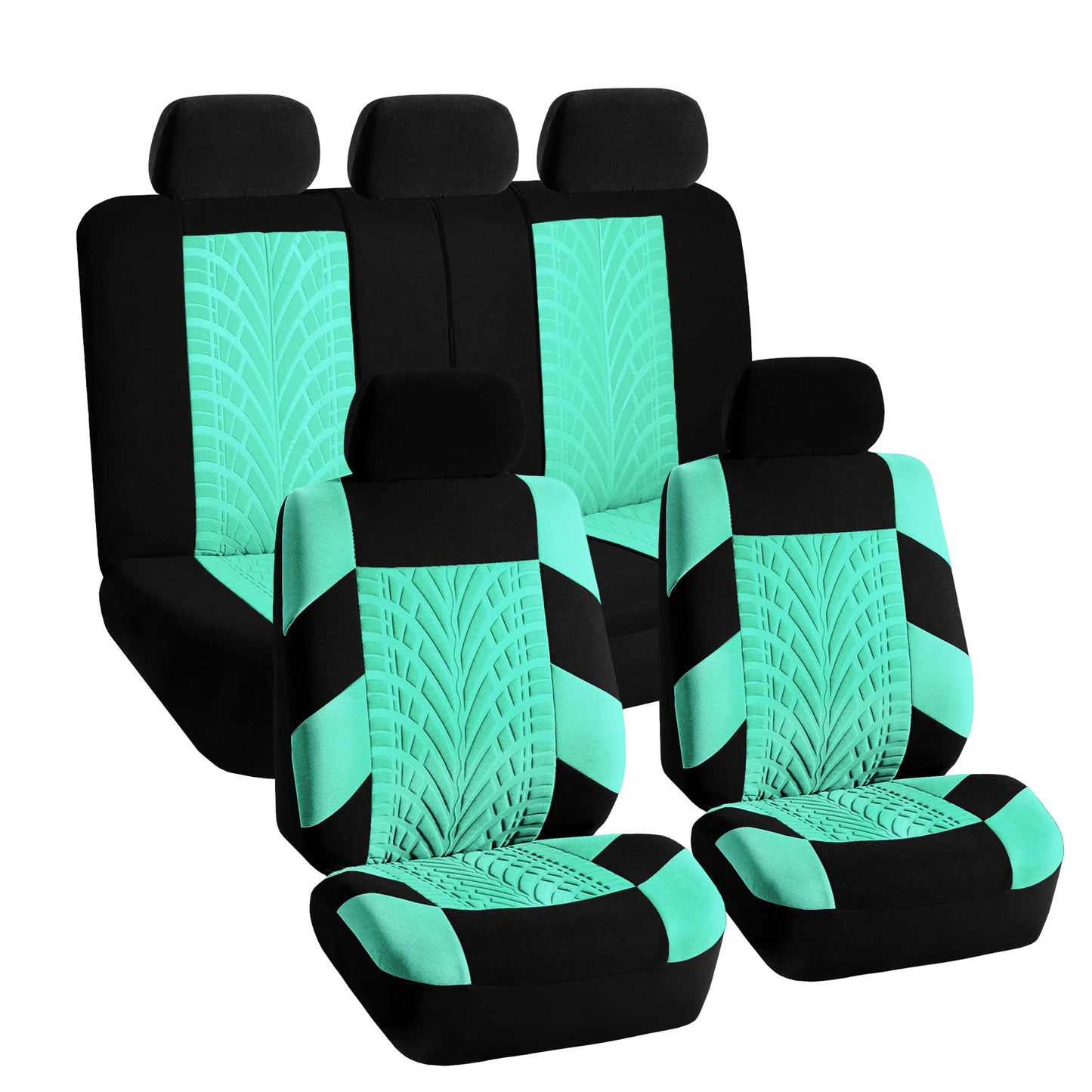 FH Group Full Set Premium Cloth Car Seat Covers - Universal Fit, Low Back Front Seat Covers, Airbag Compatible, Split Bench Rear Seat, Washable Seat Cover for SUV, Sedan, Mint