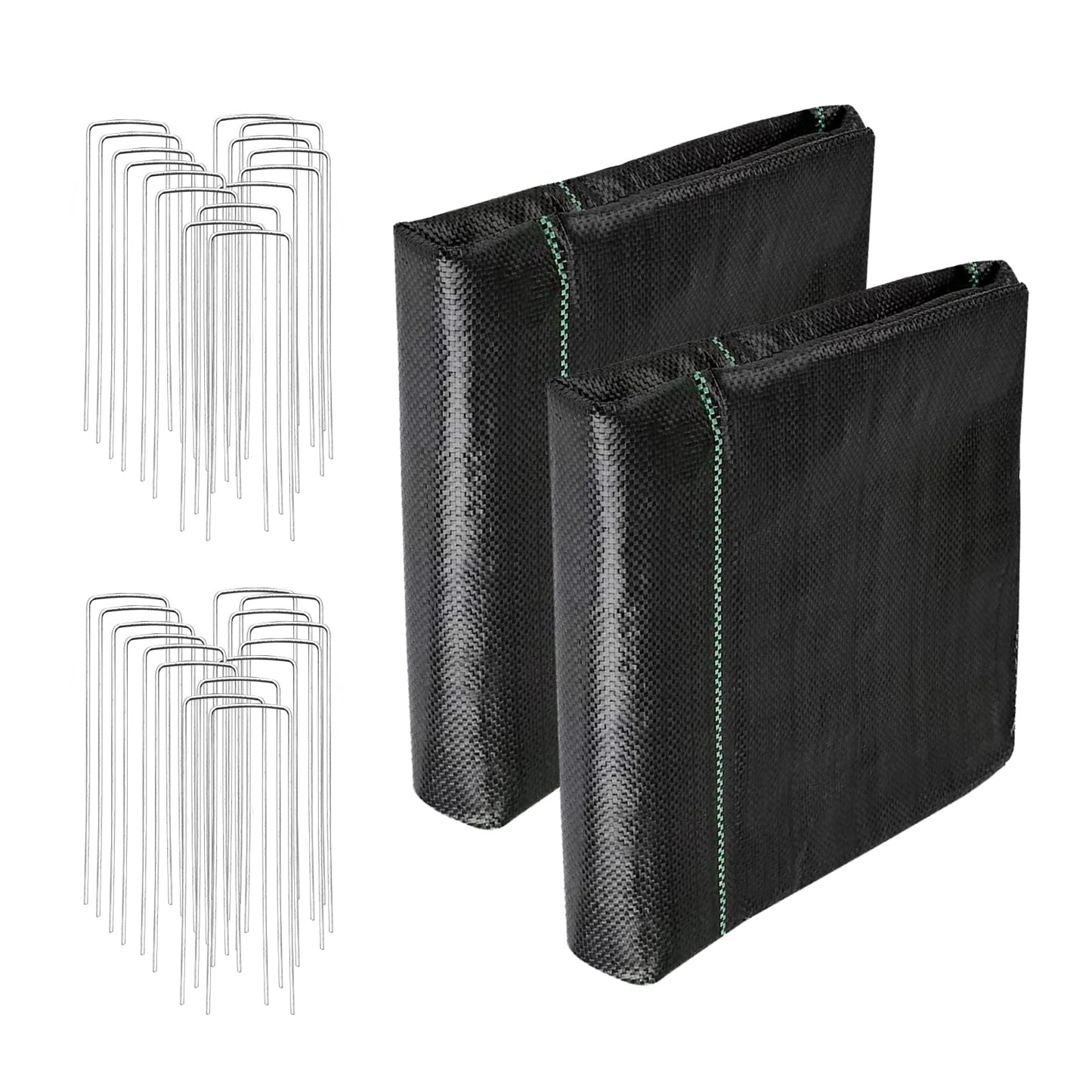 LGJIAOJIAO 4FT x 100FT Weed Barrier Landscape Fabric (2 Pack 4x50FT) - Premium Heavy-Duty 3.2oz Gardening Weed Control Mat with 30 U-Shaped Securing Pegs - Ground Cover for Gardening, Farming