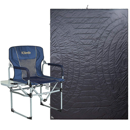 iClimb 1 Heavy Duty Compact Folding Chair and 1 3M Thinsulate Insulation Warm Blanket Bundle for Adults Camping