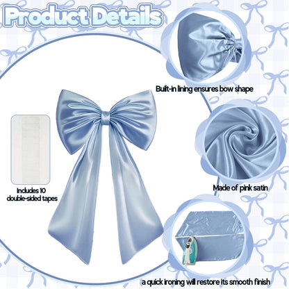 Froova Big Blue Bow Room Decor 40x24 in Large Baby Blue Coquette Decorations for Party, Giant Ribbon Tie as Something Blue for the Bride on Wedding Backdrop Wall Decor (Internal Stability Layer)