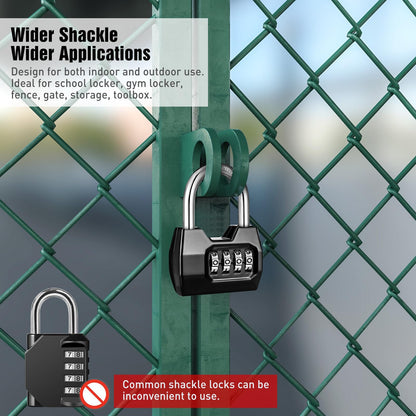 1 Pack disecu 4-Digit Combination Lock, Waterproof Outdoor Padlock for School Gym Locker, Fence, Gate, Shed, Storage Unit (Black)