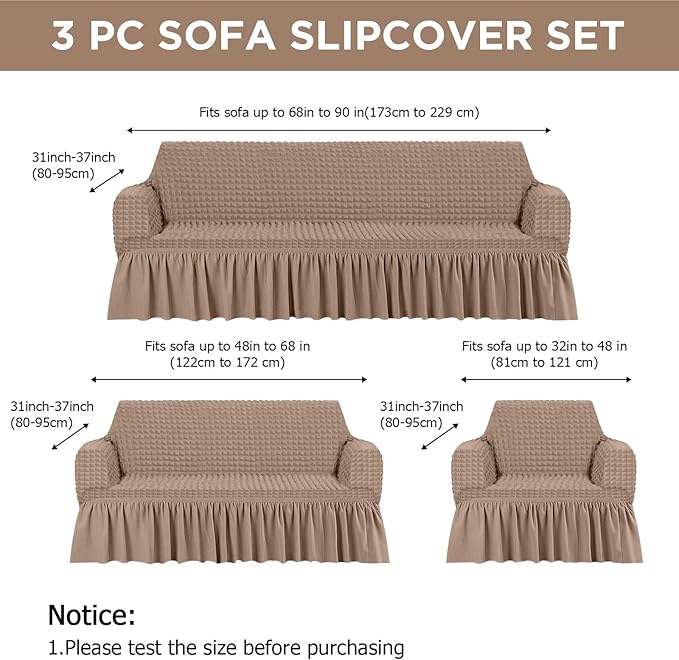 Fanfanwin 3 Pcs Sofa Slipcover Set