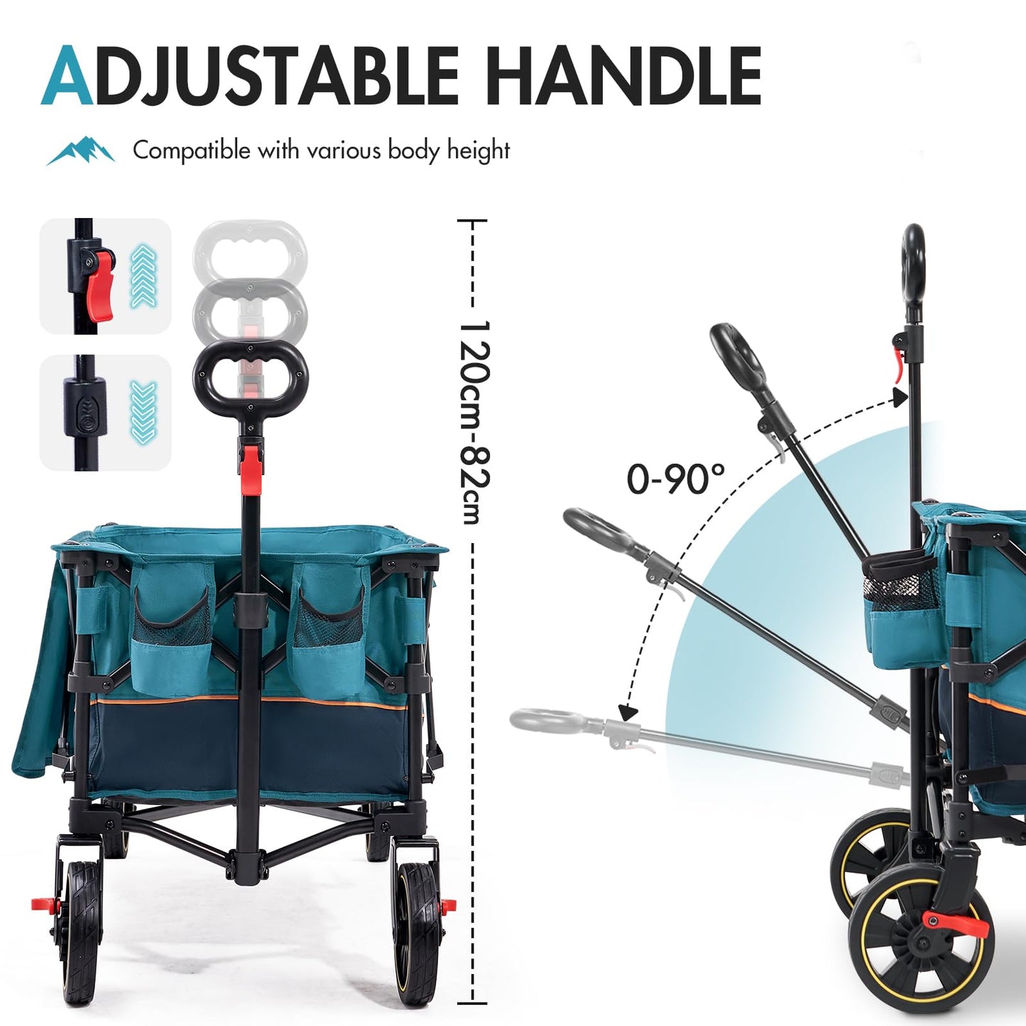 Portal Festival Trolley on Wheels Camping Trolley Cart with Brakes Heavy Duty Beach Wagon Pull along Collapsible Hand Truck Trailer Buggy for Picnic Garden Event Utility Pet 200L