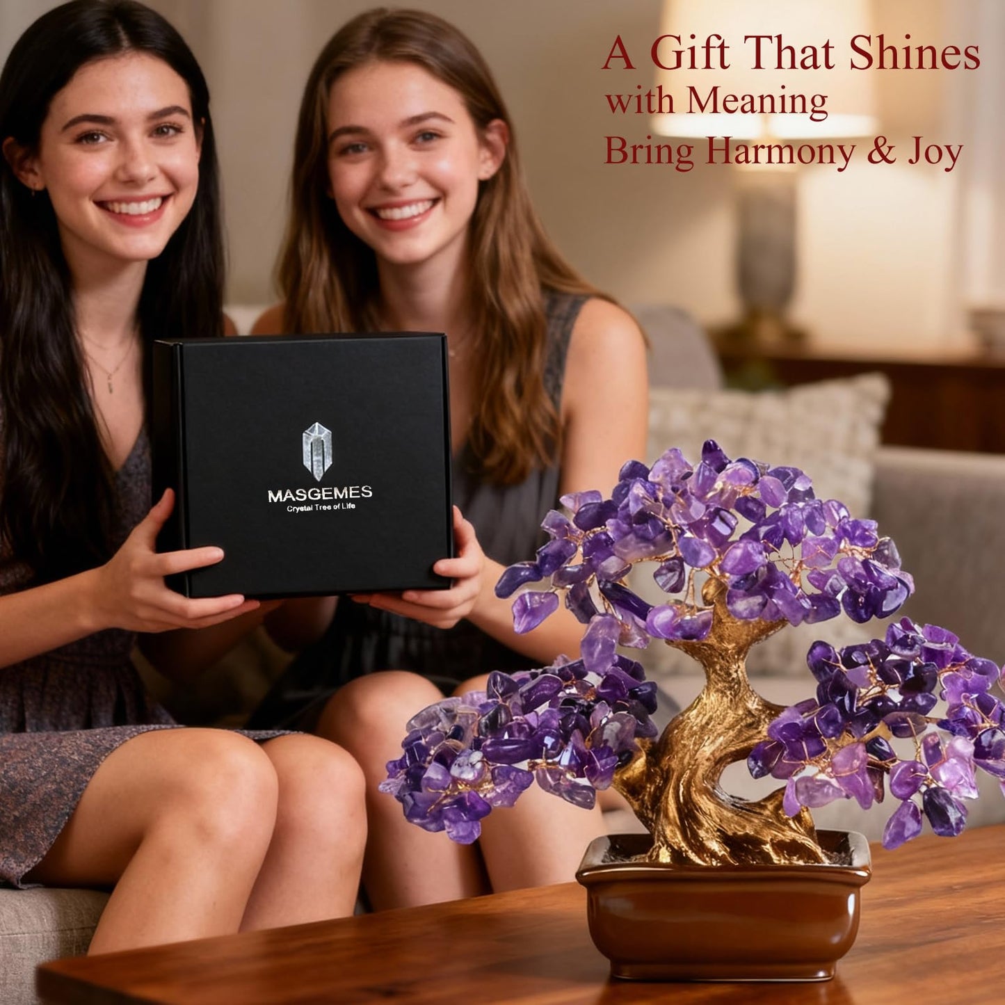 MASGEMES Amethyst Crystal Tree Bonsai – Handmade Tree of Life with Natural Amethyst Gemstones – Feng Shui Money Tree Chakra Healing, Spiritual Growth & Positive Energy Decor Gift 6 Inches