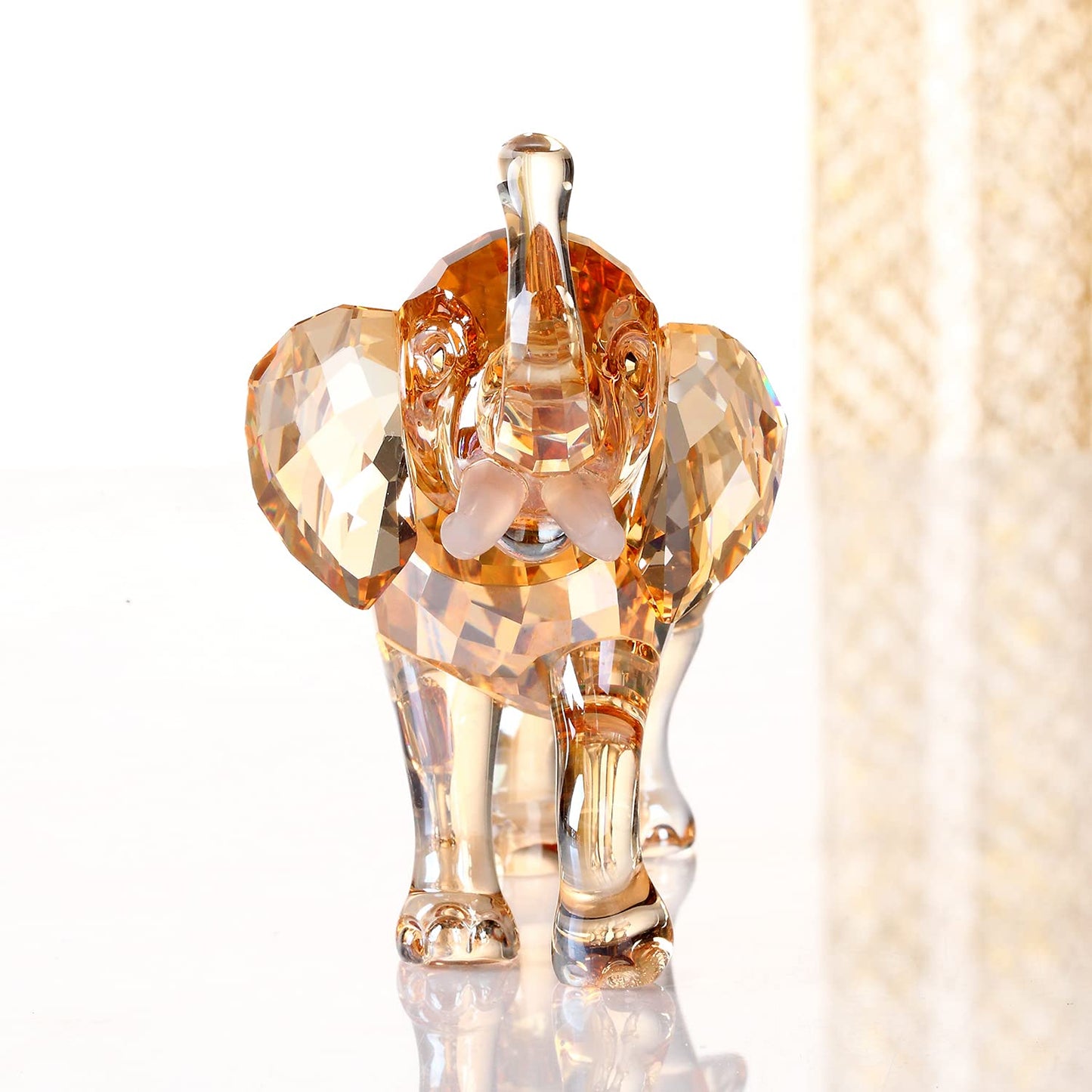 DOJOZ Crystal Lucky Elephant Figurine Collection Ornament Statue Animal Collectible Home Decor (Gold)
