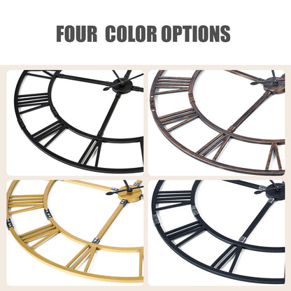 Ohweog 48 inch Oversized Easy-Assembly (KD) Wall Clock for Living Room Decor – Extra Large Silent Non-Ticking Modern Farmhouse Wall Clock, Decorative Metal Roman Numeral Clock, Black