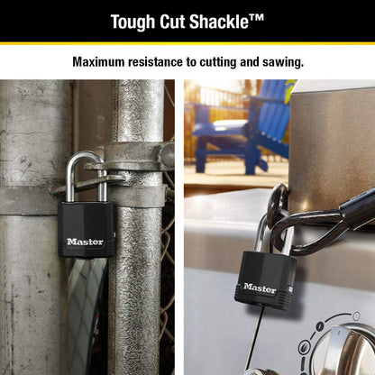Master Lock Black Magnum Keyed-Alike Padlocks with All-Weather Cover, Outdoor Lock for Fence or Gate with a 1-7/8 Inch Lock Body and 1-1/2 Inch Shackle, 3-Pack