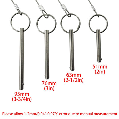 4PIECES of Quick Release Pin 1/4" Diameter, Usable Length 1-1/2"(38mm), Total Length 2"(51mm) Full 316 Stainless Steel, Bimini Top Pin, Marine Hardware
