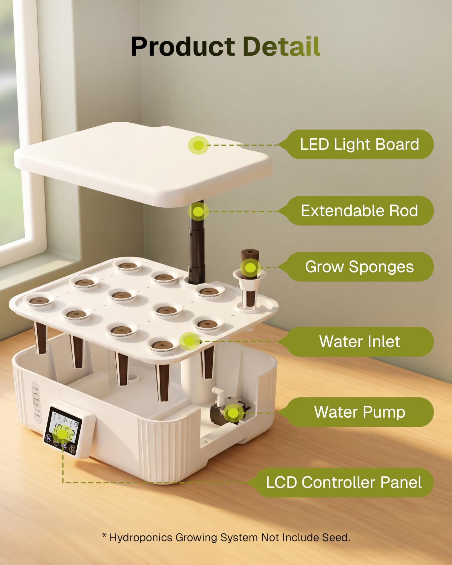 HBN Indoor Garden Hydroponics Growing System, 12 Pods Plant Germination Kit with LED Grow Light, LCD Touch Panel Quiet Automatic Hydroponic Height Adjustable - Grower Harvest Vegetable Lettuce