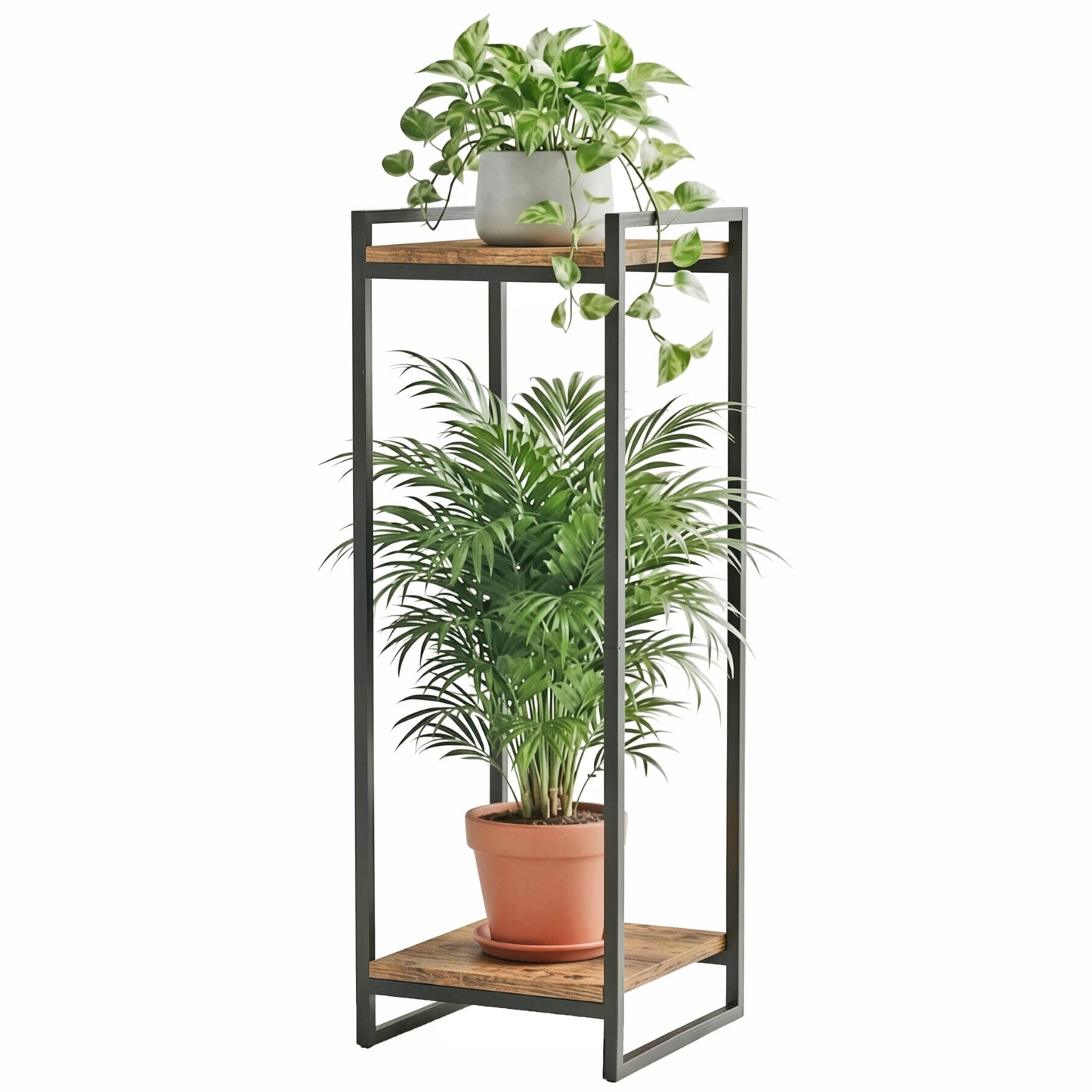 FONHAYE 34" Tall Plant Stand Indoor, 2-Tier Modern Plant Shelf Corner Flower Pot Holder Organizer for Living Room Balcony Garden, Rustic Brown