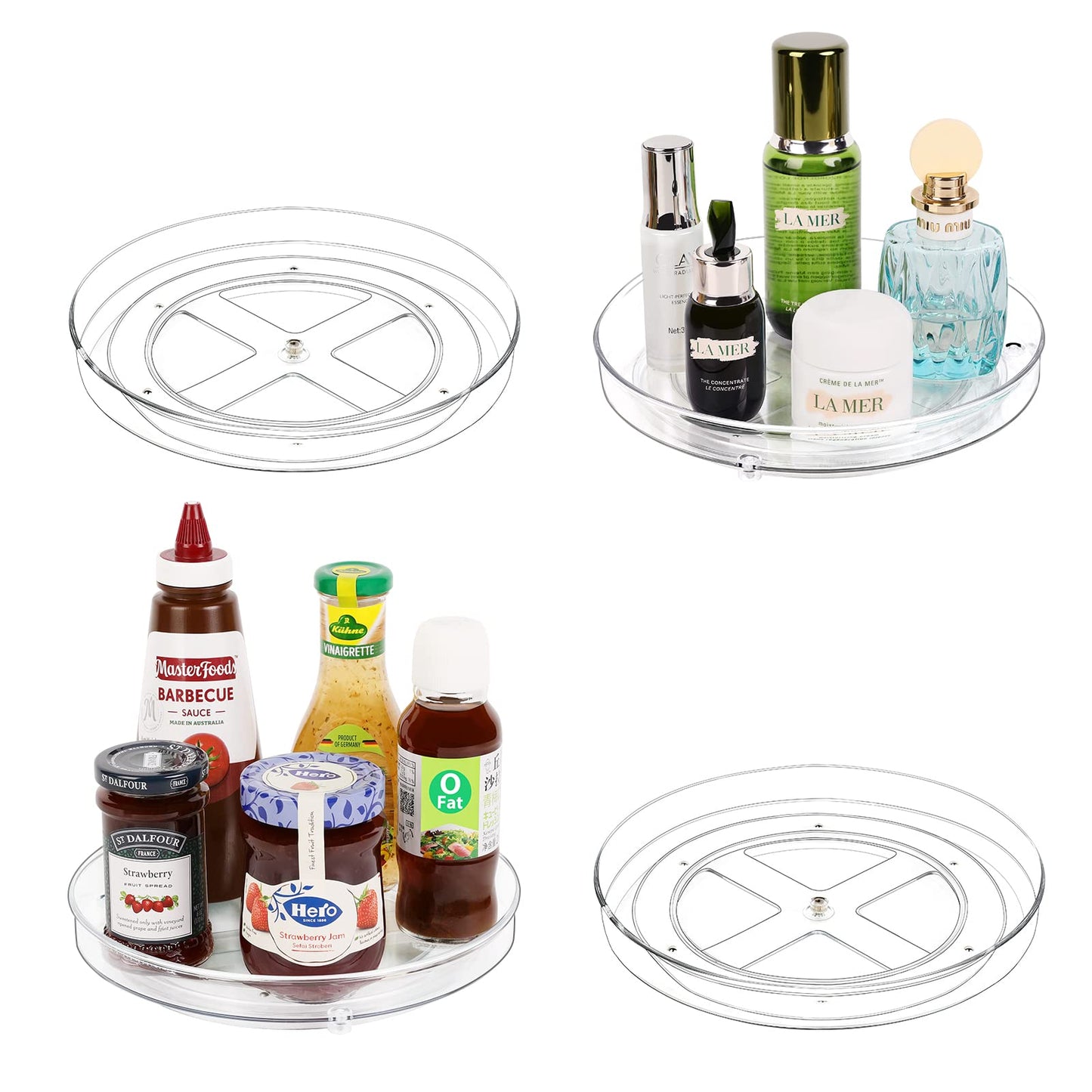 4 Pack Lazy Susan Organizer for Cabinet, Upgraded 11.5" Clear Turntable Organizer with Handles and Raised Edge, Rotating Lazy Susan Spice Storage for Kitchen, Pantry, Refrigerator, Bathroom, Table