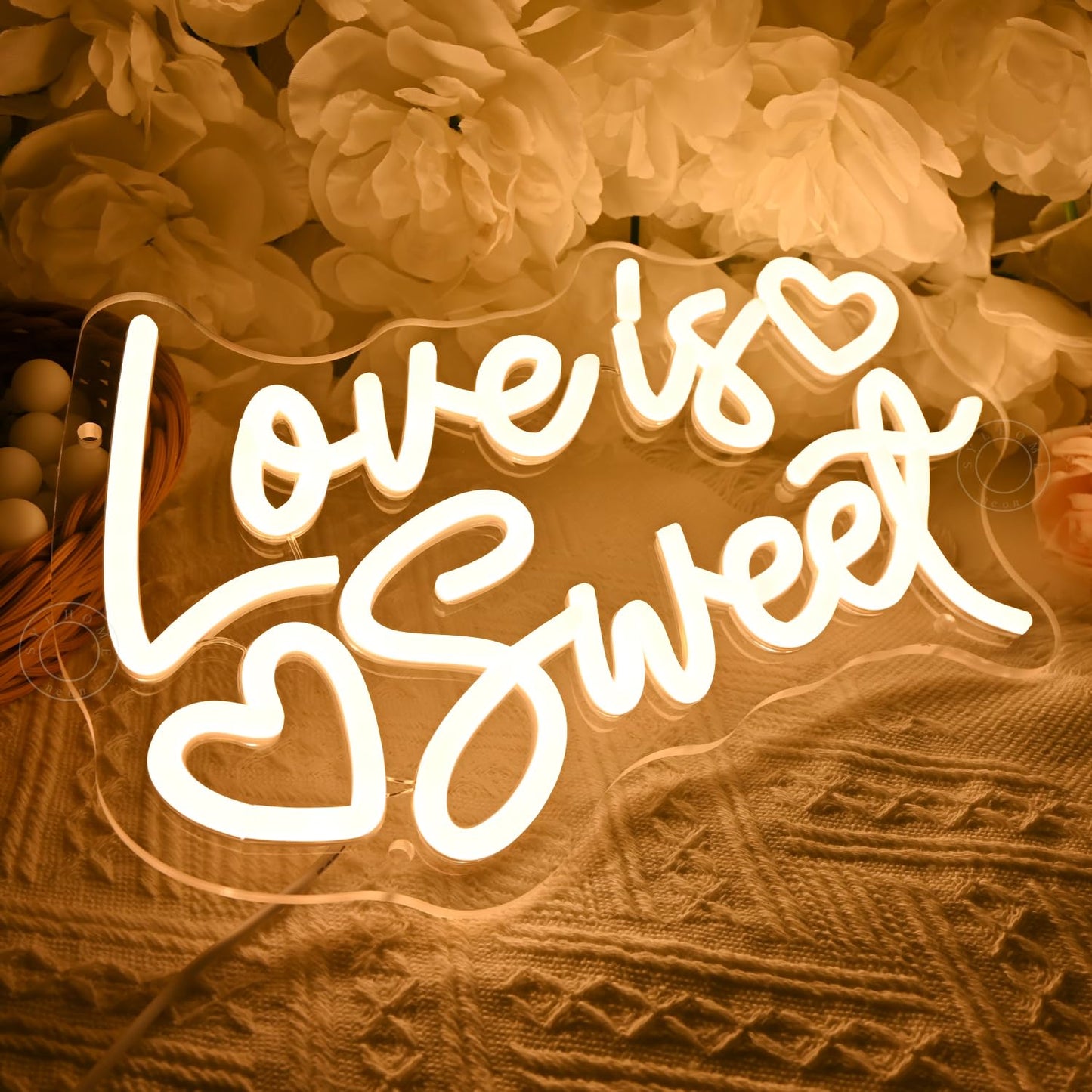 SYLHOME Love Is Sweet Led Neon Light Sign Home Candy Dessert Snack Bar Kitchen Wedding Birthday Party Wall Sign Decor Christmas Heart Gifts 11.81" X 7.6" USB