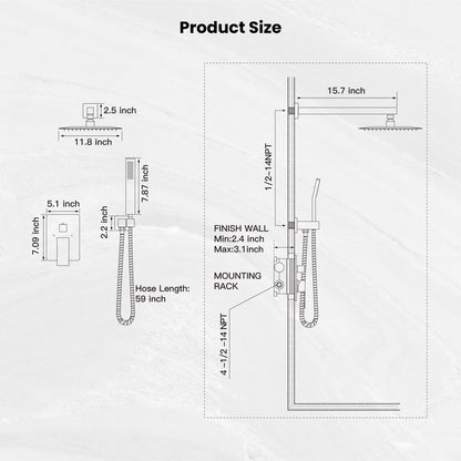 gotonovo Rainfall Bathroom Shower System Rain Shower Head and Handle Set Wall Mounted Shower Complete Combo Solid Brass Pressure Balancing Shower Mixer Valve 12 Inch Brushed Nickel