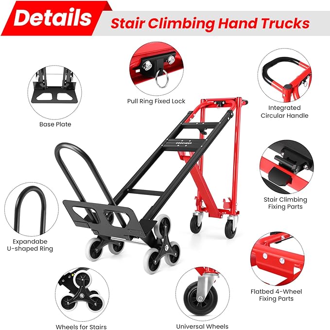 4-in-1 Hand Trucks Dolly 1000 LBS Stair Climbing Cart, Heavy Duty Industrial