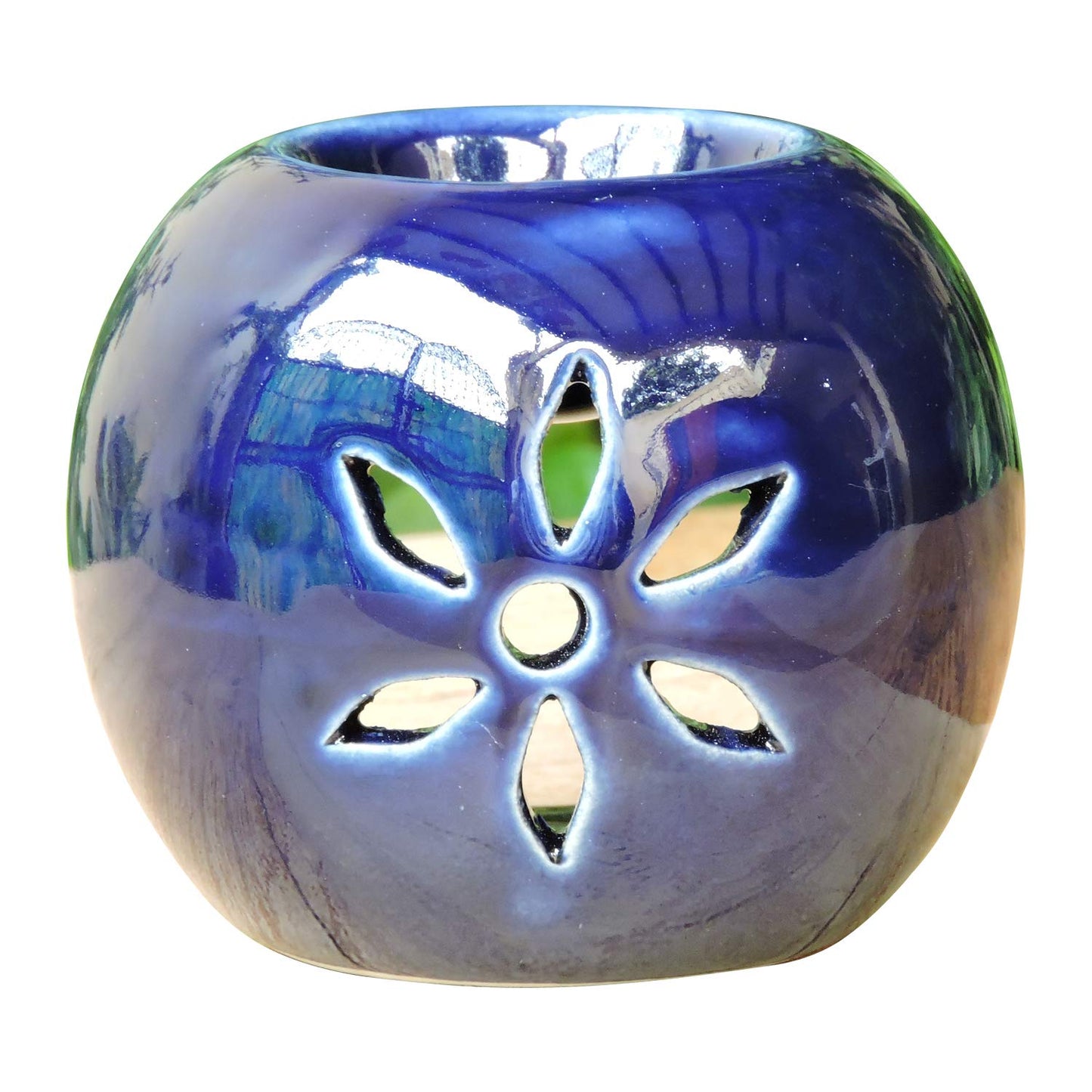 HealthGoodsIn - Ceramic Tea Light Essential Oil Diffuser Round Shaped | Tea Light Ceramic Wax Melt/Essential Oil Burner | Essential Oil Burner for Living Room, Bedroom, Outdoor Area (Violet)