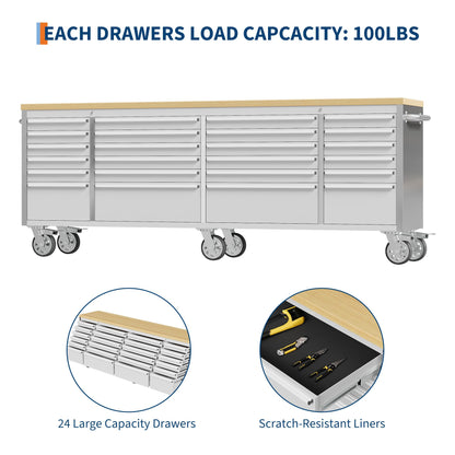 GarveeTech 96 inch Tool Chest, Tool Box Mobile 24 Drawers Storage Rolling Cabinet with Wheels Lock Key Locking System Drawer Liners for Garage Warehouse Repair Shop