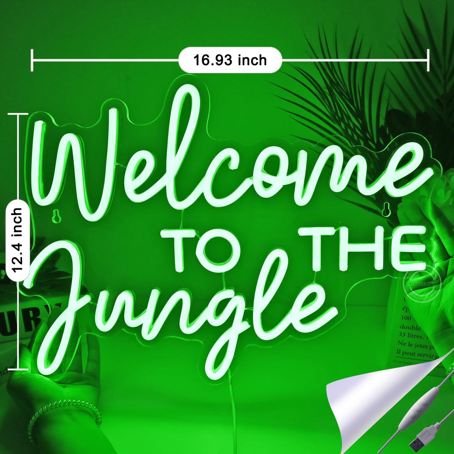 Britrio Welcome to the Jungle Neon Light Sign for Safari Jungle Themed Party Baby Shower Kids Birthday Gift Entryway Front Porch LED Neon Wall Decor 5V USB Powered with Dimmer Switch 17 Inch Green