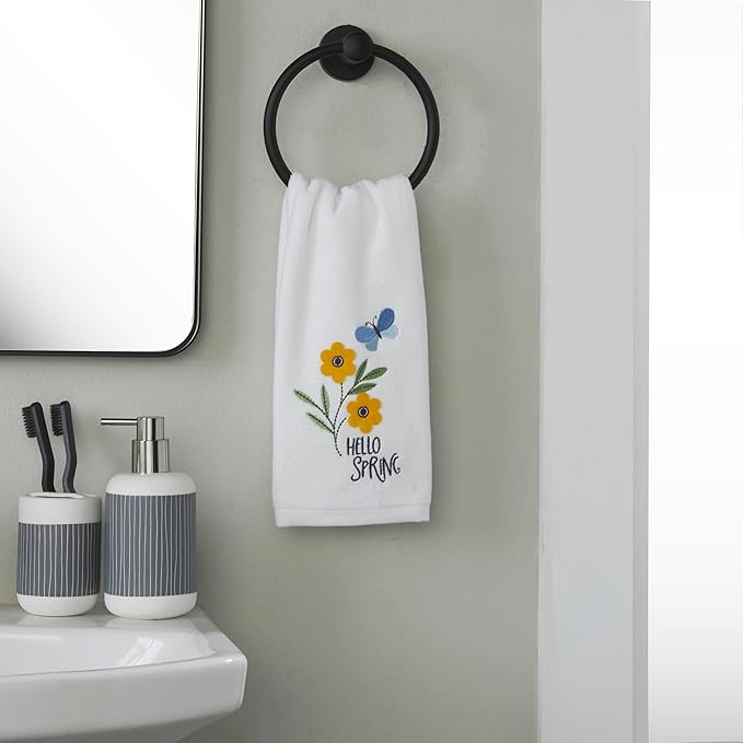 SKL Home Hello Spring Flowers 100% Cotton 3D Embroidered 2pc Hand Towel Set