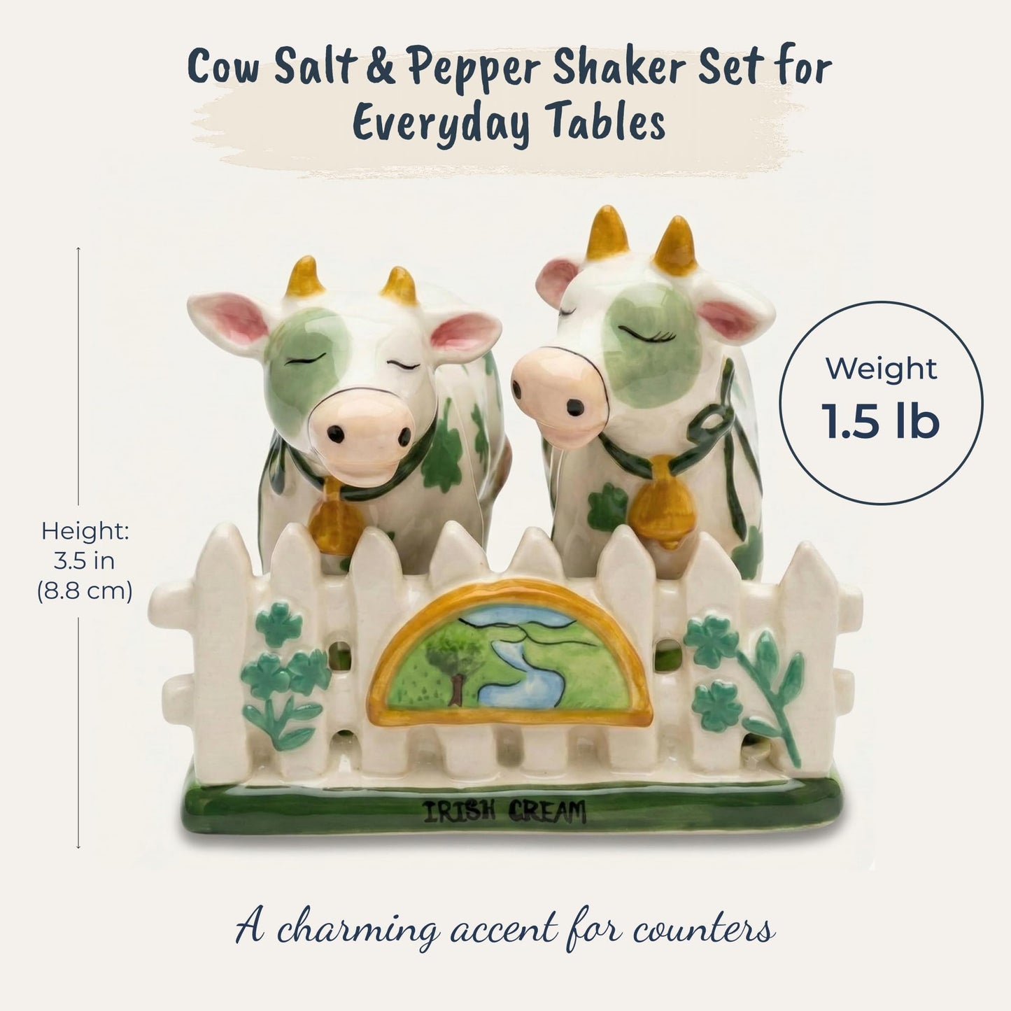 Blue Sky Clayworks Cow Salt and Pepper Shaker Set with Dish, 7"L x 4.5"W x 3.5"H