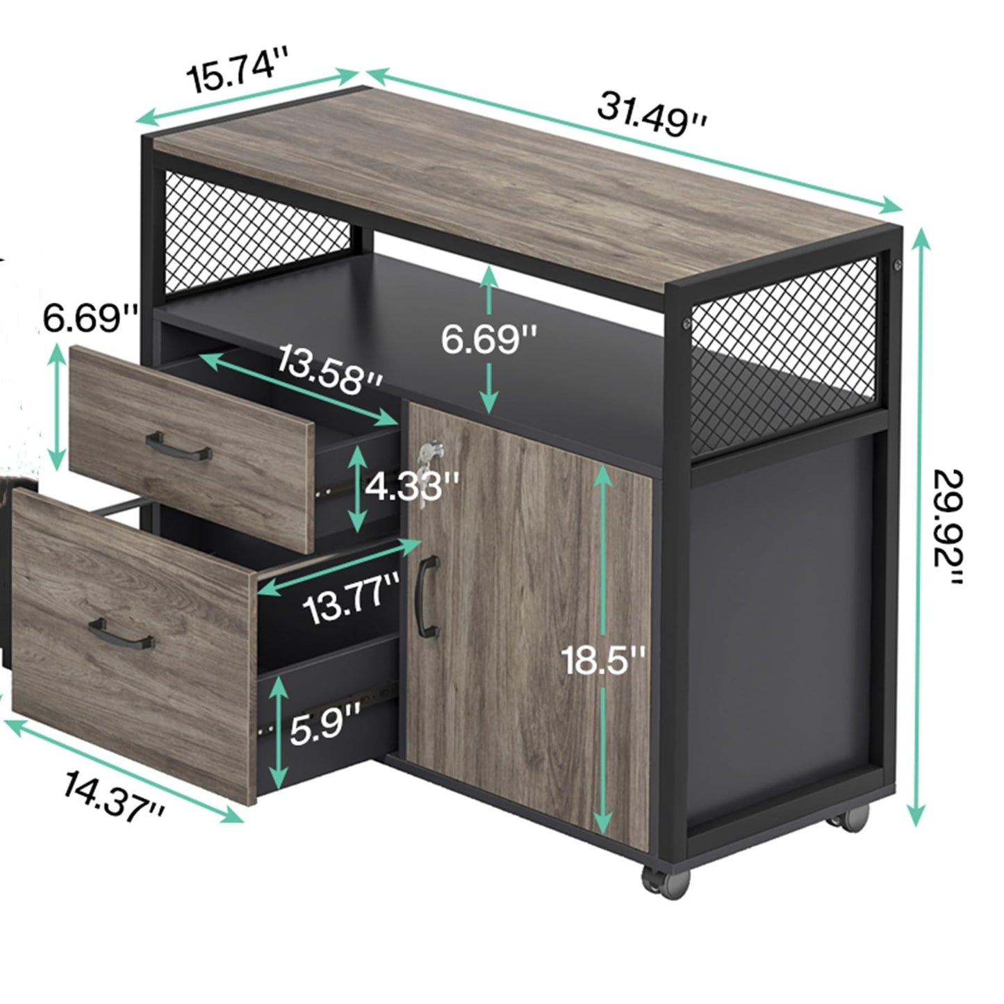 Tribesigns Modern File Cabinet with Drawers for Letter-Sized File and Door, Lockable lateral Filing Cabinet Printer Stand with Storage Shelves and with Rolling Caster for Home Office (Gray)