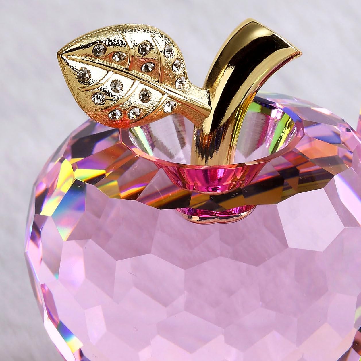 DOJOZ Crystal Apple Valentines Day Gifts Paperweight Craft Decoration Table top Ornament Statue Home Decor (Pink)