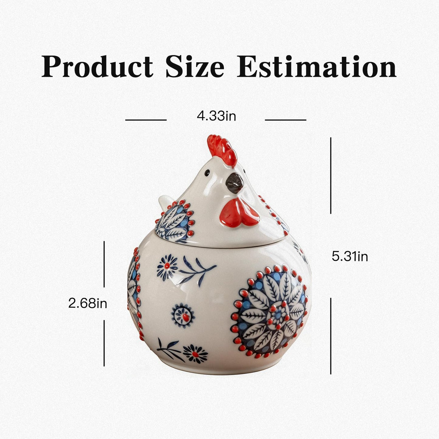HPZIHYNAP 2 PCS,Ceramic Salt Cellar With Lid and Spoon,13-ounce Chicken Salt Shaker,Perfect for Kitchen Decor,Countertop Spice Rack (Red + Blue)